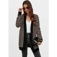 FS Collection Longstrickjacke Damen Longstrickjacke – Weicher, gemütlicher Cardigan mit Relax-Fit (Einheitsgröße: UK 8–16 / EU 36–44) Geometrisches Intarsia-Muster, offene Form, Relaxed Fit