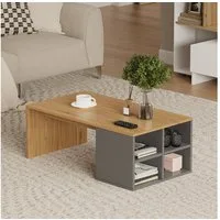 Vicco Couchtisch Kivo, Anthrazit/Eiche/Eiche, 90 x 50 cm mit 4 offenen Fächern (1-St)