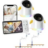 Boifun Video-Babyphone Babyphone mit 2 Kameras App Split-Screen-Anzeige, 2K HD Bild, PTZ 355°/60°, 4×Zoom, Automatische Verfolgung, 1-tlg., Weinen/Bewegungs/Geräuscherkennung, Temperatur, Loop-Nachtlicht ausgestattet,14 Schlaflieder