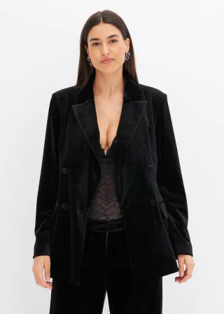 bonprix Blazer aus softem Samt, schwarz, Gr.50, Modischer, zweireihiger Blazer aus softem Samt, aus Samt