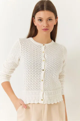 Texturierter Baumwoll-Rippstrick-Cardigan mit Knopfverschluss