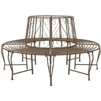 vidaXL Gartenbank Baumbank 8-Sitzanzahl Ø 160 x 89 cm Stahl Antikbraun Rund (1-St)