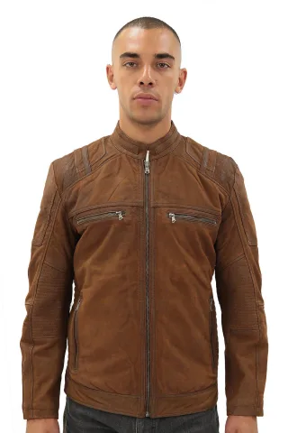Herren-Racer-Bikerjacke aus Buff-Leder – Wien