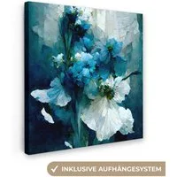 OneMillionCanvasses® Leinwandbild Blumen - Blumenstrauß - Farbe - Blau, Fotodruck (1 St), Wandbild, Deko Schlafzimmer Wohnzimmer Flur 20x20 cm