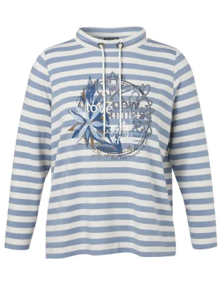 VIA APPIA DUE - Sweatshirt Stehkragen 1/1 Arm Ringel Druck + Motiv bleu multicolor - Gr. - 48