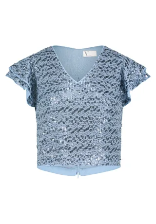 V by Vera Mont - Pailletten-Top Foggy Blue - Gr. - 42