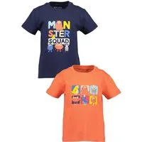 Blue Seven T-Shirt (Packung, 2-tlg) unifarben und bedruckt, mit Druckapplikationen, aus reiner Baumwolle
