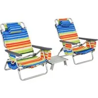 COSTWAY Campingstuhl Strandstühle mit Tisch (3 St), klappbar & 5 fach verstellbar