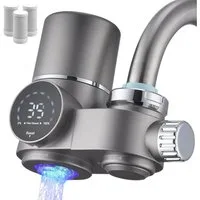 wohnTRAUM24 Wasserhahnfilter Wasserfilter Wasserhahn mit Blaulicht, 3 Wasserreiniger Filterelement, Zubehör für Ein hochwertiger Wasserfilter für Wasserhähne und Küchenarmaturen., Wasserfilter Wasserhahn mit LED Anzeige,12x Adapter