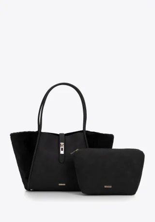 Wittchen Damen-Einkaufstasche aus Öko-Leder und Kunstpelz, schwarz