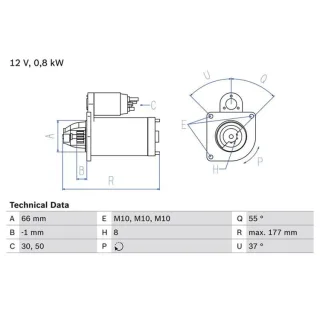 Bosch Anlasser 0,8 kW 0986028000 Dacia Logan Sandero Renault Logan Sandero/Stepway