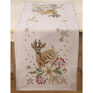 Stickläufer "Reh & Weihnachtsstern"