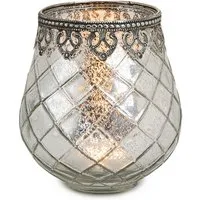 matches21 HOME & HOBBY Kerzenhalter Vintage Kerzenglas Laterne als Outdoor Windlicht silber in 14 cm (1 St), Moderner Glas Teelichthalter als Kerzenständer Tisch-Deko Balkon