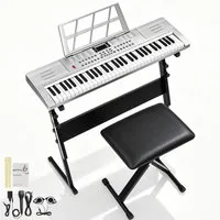 LALAHO Klavier 61 Tasten E Keyboard,Digitalpiano Set, Elektronisches Klavier,Keyboardständer, Keyboardbank und Mikrofon