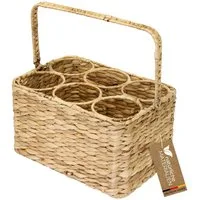 HMF Flaschenträger Flaschenträger für 6 Flaschen, Flaschenkorb geflochten aus Wasserhyazinthe, 32 x 22 x 18 cm