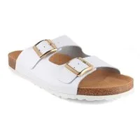 Tuffeln Leder-Sandalen 'Norderney' mit Korkfußbett Zweischnaller Pantolette Hausschuh mit gepolstertem Tieffussbett
