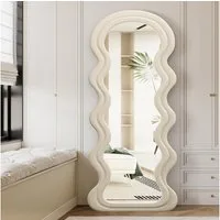 CASSILANDO Ganzkörperspiegel Kreativer Wellenspiegel 63x24", Design mit Holzrahmen, mit weichem Samtstoffrahmen & Sicherheitsglas