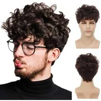 LuxusKollektion Kunsthaarperücke Perücke Herren Kurz Lockig Bangs Braun Hitzebeständig Faser Dark Braun