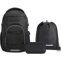 coocazoo Schulranzen Schulrucksack-Set BYTE Black Coal 3-teilig (3-teilig), für digitale Schule, ergonomisch, Easy-Grow-System