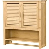 en.casa Hängeschrank Tyresö Bambus-Badschrank 66x62x20cm mit Handtuchhalter