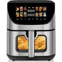 WHEELYOU Heißluftfritteuse 9L XXL, 1800W Airfryer mit LED-Farbdisplay, Sichtfenster & 12 Programmen, 1800 W, Großer Airfryer für fettarmes Kochen mit Touchscreen, Timer