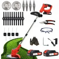 OUTIGO Akku-Rasentrimmer Rasentrimmer mit Akku, lektrischer Rasentrimmer mit 4 Messertypen, Zwei 21-V-Batterien, vier Messer, dreifach klappbarer Rasenmäher.