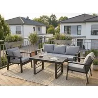 MeXo Gartenlounge-Set Gartenmöbel Set Aluminium 5-6 Personen, wetterfest, (Garten Essgruppe, Belastbarkeit pro Sitzplatz 140 kg, 4-tlg., mit ergonomischen Sesseln und extra dicken Kissen), Dining Loungeset Outdoor für Essen & Entspannen im Freien
