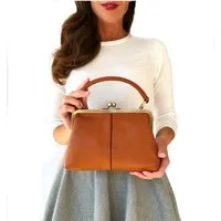 Taschenkinder Handtasche Damen Handtasche Leder "Kleine Olive", Umhängetasche, Vintage Stil., Echtleder Tasche mit Bügelverschluss