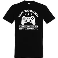 Youth Designz T-Shirt Ein Zocker altert nicht, er LEVELT! Herren Shirt mit Controller Frontprint