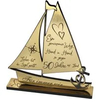 Dekolando Hochzeitskarte Goldene Hochzeit Geschenk Segelschiff 50 Jahre Ehe Goldhochzeit 9 cm