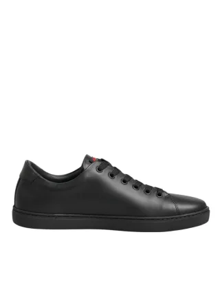 Dolce & Gabbana Schwarze Leder Kristallherz Sneakers Schuhe