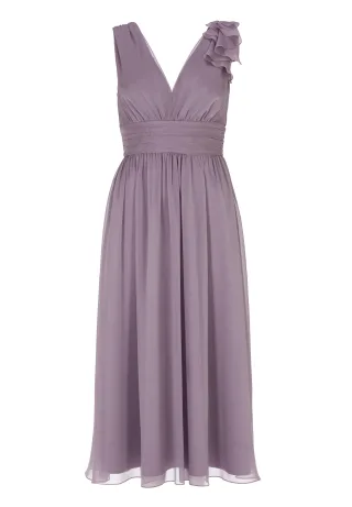 SWING - Cocktailkleid aus Crinkle Chiffon mit Volant Detail an der Schulter mauve purple - Gr. - 40