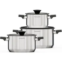 Hanseatic Topf-Set SMART, Edelstahl 18/10 (Set, 6-tlg., Kochtopf 16/20/24 cm), für alle Herdarten geeignet, unbeschichtet