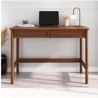 IDIMEX Schreibtisch RODRIGO, Tisch 110 cm breit aus Massivholz 2 Schubladen in Rattan Optik Kastani