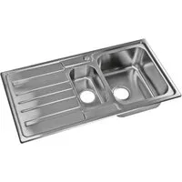 Stabilo Sanitär Einbauspüle Einbauspülbecken Chrom eckig aus Edelstahl mit Zusatzbecken links, 97/50 cm, (Komplett-Set, komplettem Siphon inkl. Befestigungsmaterial), Doppelspülbecken mit Siphon