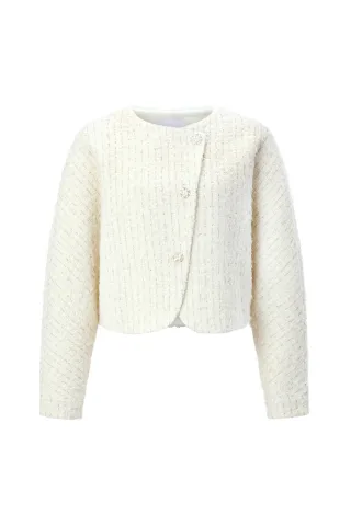 Rich & Royal - Cropped Boucle Cape Jacket pearl white - Gr. - 34