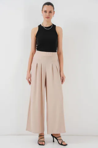 Falten Midikrepp-Hose mit weitem Bein