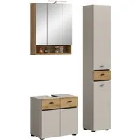 welltime Badmöbel-Set VANN, 3-teilige moderne Badkombination, inkl. Beleuchtung, (3-St., Waschbeckenunterschrank, Spiegelschrank inkl. Beleuchtung, Hochschrank), Bad-Kombination, Bad-Möbel, Badezimmer, Kombination, Kombi, Bad-Set