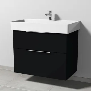 Sanipa 3way Waschtischunterbau zu Duravit Dura Square Waschtisch mit 2 Auszügen, Schwarz-Matt UF42808