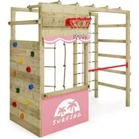 Wickey Klettergerüst Smart Action mit Kletterwand & Hangelbrücke, (Komplettes Outdoor-Klettergerüst mit Kletternetz & Reckstange – fördert Bewegung & Geschicklichkeit!, Holzspielplatz mit vielen Extras – ideal für kreative & aktive Kinder), langlebig
