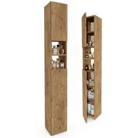 TREND WERK Hochschrank Badschrank schmal stehend B24 x T31 x H172 cm (Schmaler Badezimmerschrank mit Regalfächern & Stauraum) Holzoptik, offene & geschlossene Fächer, Standregal Bad, platzsparend