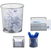 relaxdays Schreibtischaufsatz Schreibtisch Organizer Set, 4-teilig, silber