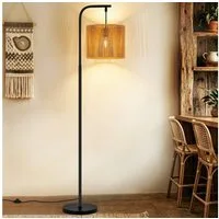 ZMH Stehlampe Wohnzimmer Boho Stehleuchte Schwarz Standleuchte Seil Schirm, Wohnzimmerlampe Stehend E27 1 Flammig Vintage