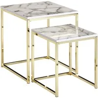 FINEBUY Satztisch Beistelltisch 2er Set Couchtisch Marmor Optik Wohnzimmertisch Eckig (2er Set Weiß Marmor Optik Eckig, Beistelltisch), Couchtisch 2-teilig, Anstelltisch Modern Klein
