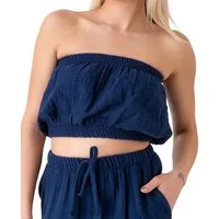WENOR Crop-Top Trägerloses Musselin-Oberteil mit Gummizug aus 100 % Baumwolle elastische Bündchen oben und unten, minimalistisches Design