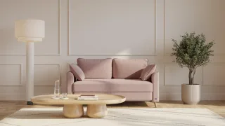 BRUNO Schlafsofa 140cm in Pink Blush Rosa | Flow | stabiles Massivholz & Boxspringkomfort