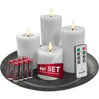 LC Home LED-Kerze Candela Lights LED Kerzen 4er Set Stumpenkerze inkl. Kerzenteller