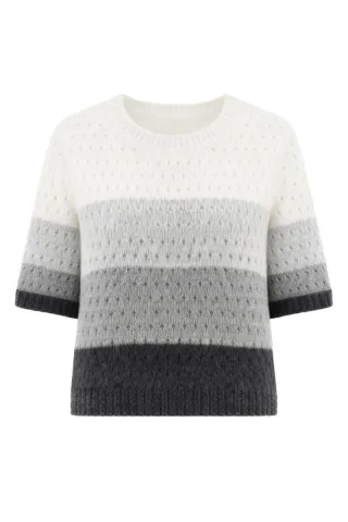 signe nature - Strickpullover mit Lochmuster grau/schwarz/weiß - Gr. - S