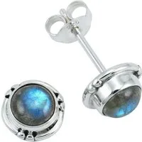 mantraroma Paar Ohrstecker LITANG aus 925 Silber mit Labradorit (Paar, Paar Ohrringe mit Schmuckbeutel), 925 Sterling Silber Ohrringe für Damen