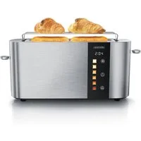 Arendo Toaster Edelstahl, Langschlitz, Touch Display, Restzeit & Bräunungsgradanzeige, 1 langer Schlitz, für 2 Scheiben, 1000 W, Brötchenaufsatz, Wärmeisoliert, Toast-Symbole für Bräunungsgradauswahl